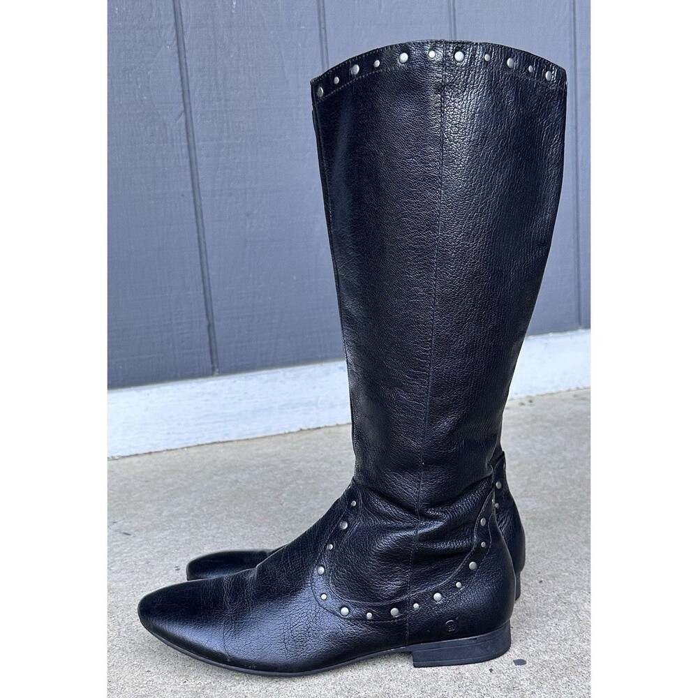 Born Women's Black Leather Tall Riding Boots Studded Trim Side Zip US 10 - Picture 5 of 14